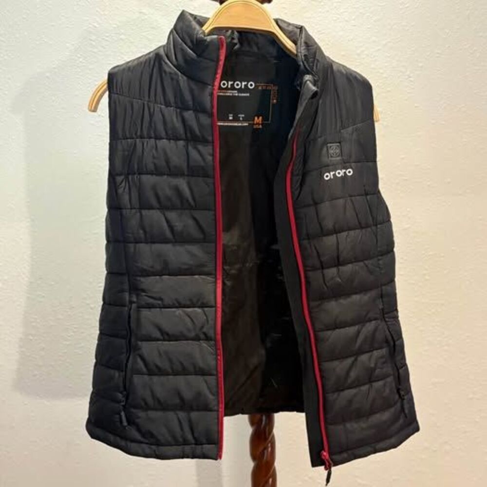 ORORO Women's Classic Heated Vest - Black with Red Trim - Size Medium (Shell Onl